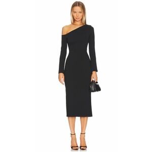 Enza Costa Exposed Shoulder Black Midi Dress XS New